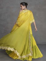 Neon Yellow Real Organza Silk Shrug Style Lehenga Choli